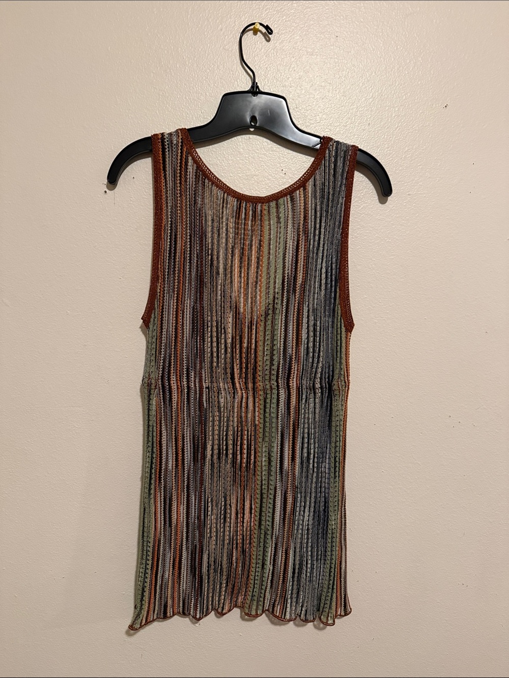MISSONI- Sheer Multi-Color Striped V-Neck Knit Mini Dress - Picture 5 of 8